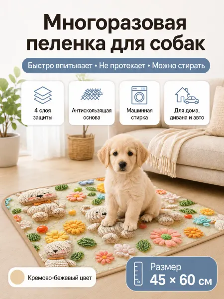Многоразовая пеленка для собак 45х60 1 шт Мишки