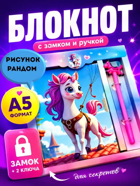 AIRUS02 Блокнот с замком и ручкой Единорог А5 50 листов