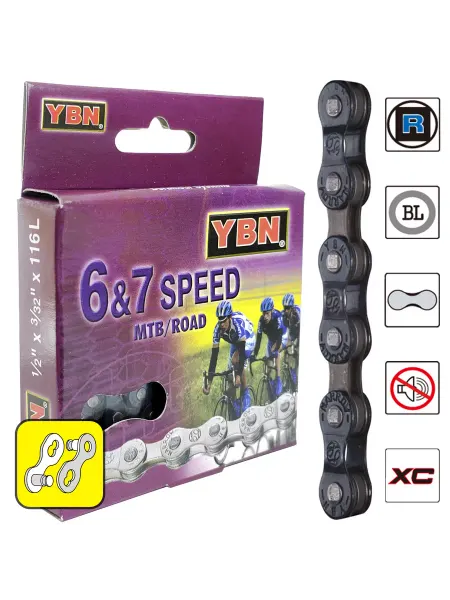 YBN Велосипедная цепь S50, 6 7 скоростей, 116 звеньев