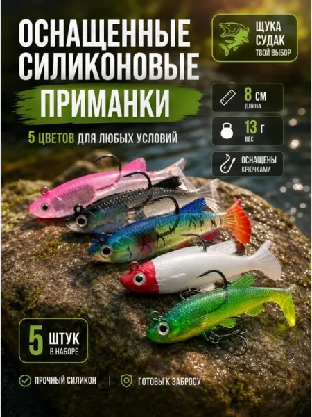 Силиконовые приманки на щуку 5 шт 8см 13г