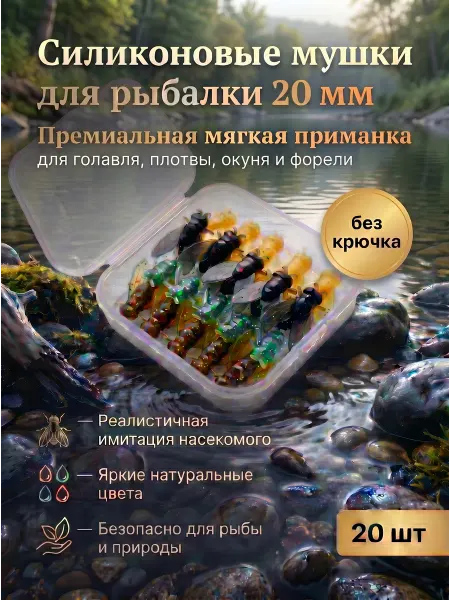 Мухи для рыбалки 20 мм, приманка набор 20 шт, тонущая