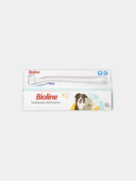 Зубная паста Bioline Toothpaste, 50 г, и щетка для чистки зубов у кошек и собак