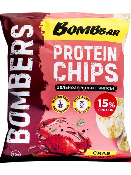 BombBar Чипсы цельнозерновые протеиновые со вкусом краб, 50г