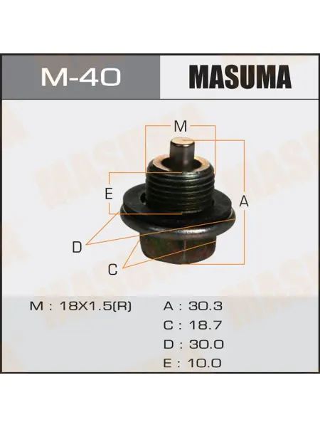 MASUMA Болт слива масла M18 x 1.5 с магнитом для а м Toyota
