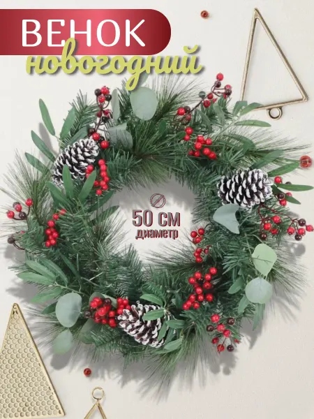 Pack.it.Cool Венок новогодний с шишками и ягодами 50 см
