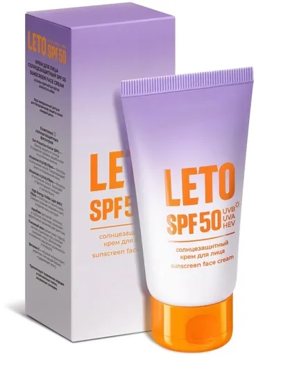 Солнцезащитный крем для лица LETO SPF 50 Sunscreen Face Cream, 50 мл