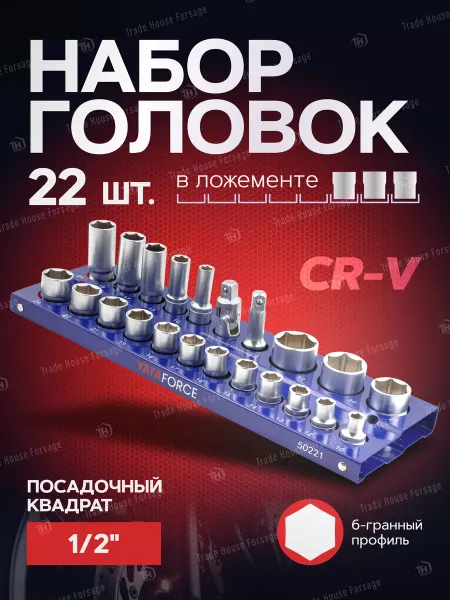 YATAFORCE Набор торцевых 6-гр. головок, 22 предмета
