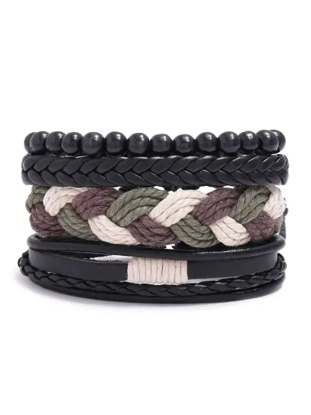 Носикулон Плетеные браслеты с шариками "Thick Braid Black", 4 шт