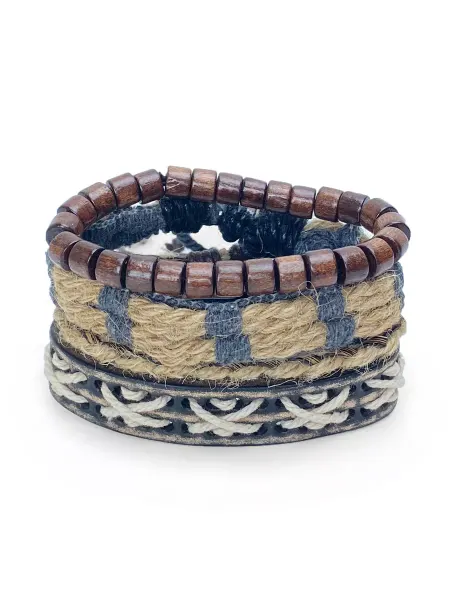 Носикулон Светлые браслеты, кожа, дерево "Hemp Rope"