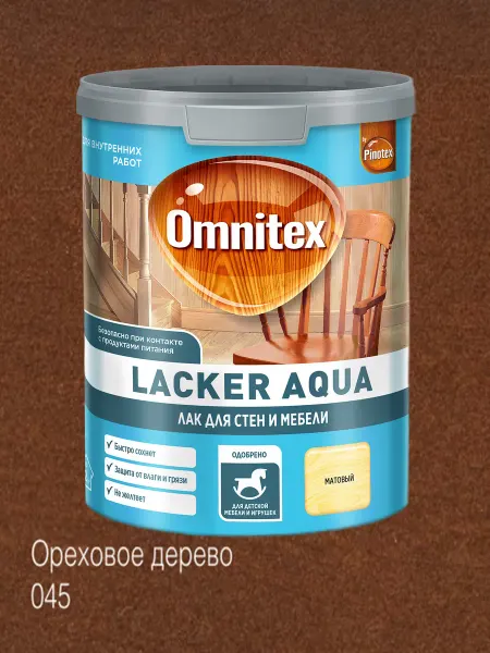 Pinotex Lacker Aqua, 1л, матовый 10 ореховое дерево 045