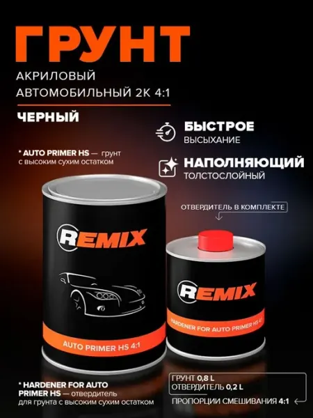 Remix Грунтовка для автомобиля акриловая 2K HS 4 1 белая праймер
