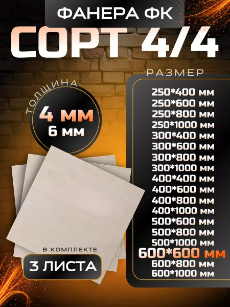 Вятский тес Фанера строительная и для творческих работ 600*600 3 шт