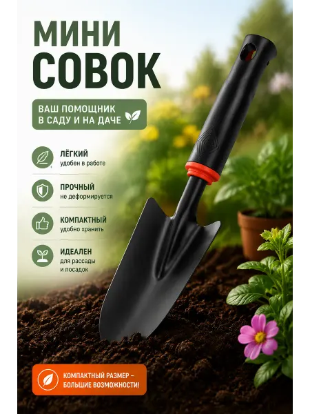 Садовая лопатка для точных работ, стальной черенок, 6.5 см