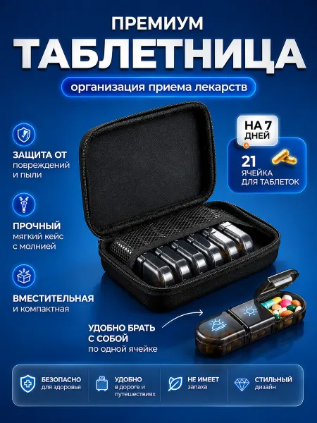 Таблетница для лекарств, витаминов и БАДов на день и неделю