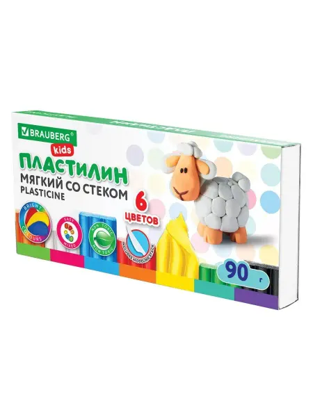 Brauberg Пластилин мягкий восковой 6 цветов 15 упак