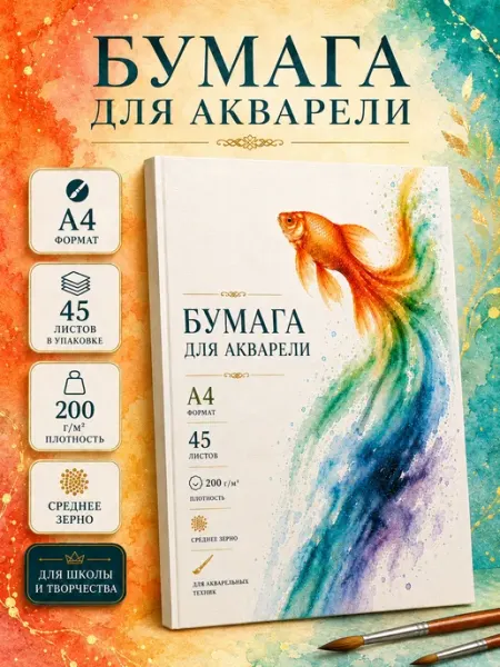 Бумага для акварели А4 200 г м2 45 листов