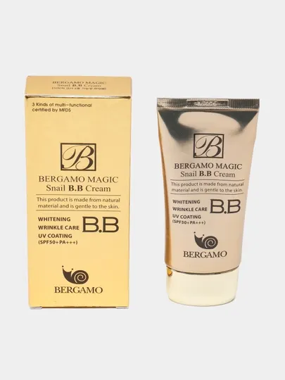 Основные функции тонального крема BB krem Crome Snail va Bergamo BB, SPF 50+, 50 мл