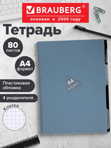 Brauberg Тетрадь в клетку 80 листов А4 общая для записей на гребне