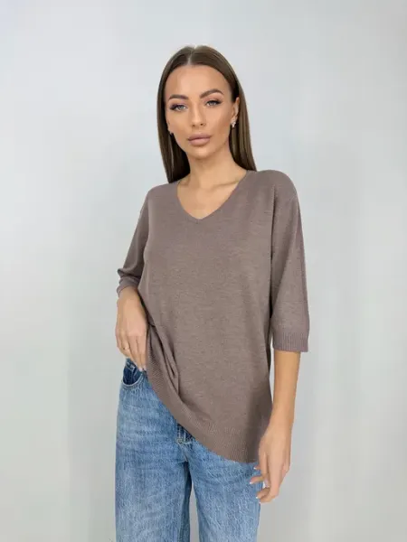 LemonFashion Джемпер с V-образным вырезом рукавами 3 4