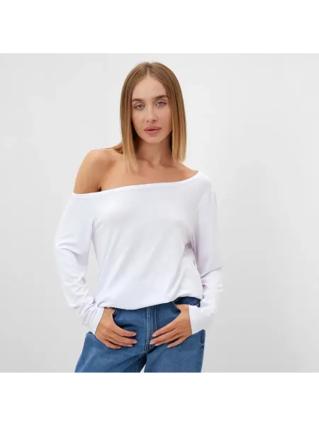 Minaku Лонгслив на одно плечо женский Basic line цвет белы