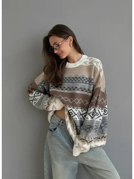 KK fashion Свитер женский вязаный с принтом