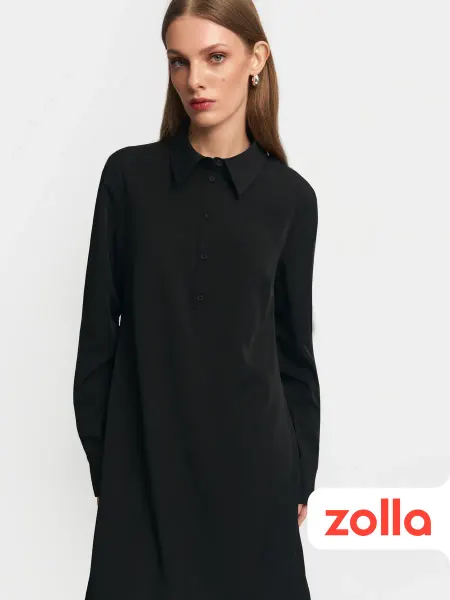 Zolla Платье мини прямое с отложным воротником и застежкой