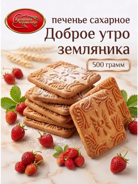 Кубанская Кормилица Печенье Доброе Утро с земляникой 500 грамм