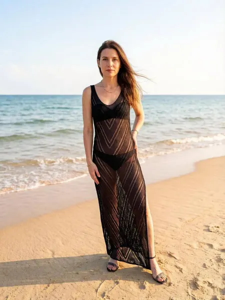 Kristina shopss Платье туника пляжное с разрезами защита от UF