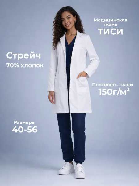 UNO lab Халат медицинский на кнопках стрейч с длинным рукавом