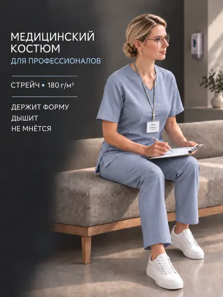 Панацея Костюм медицинский серый с брюками стрейч