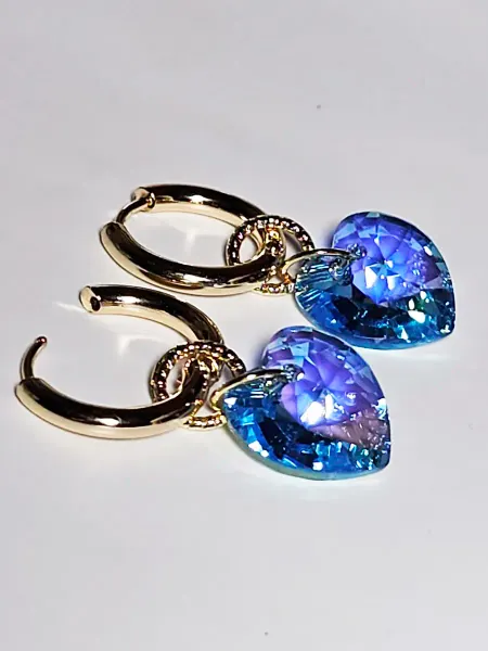 Мадам Бижу Серьги сердечки 14 мм с кристаллами swarovski