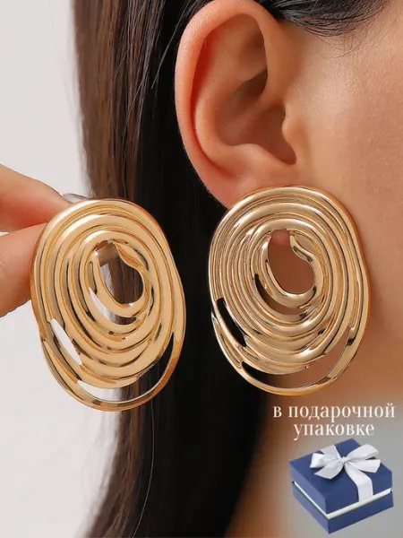 BijouBliss Серьги сердца крупные большие под золото бижутерия