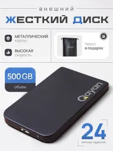 QAYAN 500 ГБ Внешний жесткий диск Q-HD500 (HDD-500GB), Металл, черный