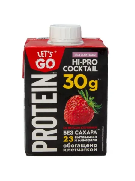 Молочный коктейль Let's Go Клубника обезжиренный, 500г