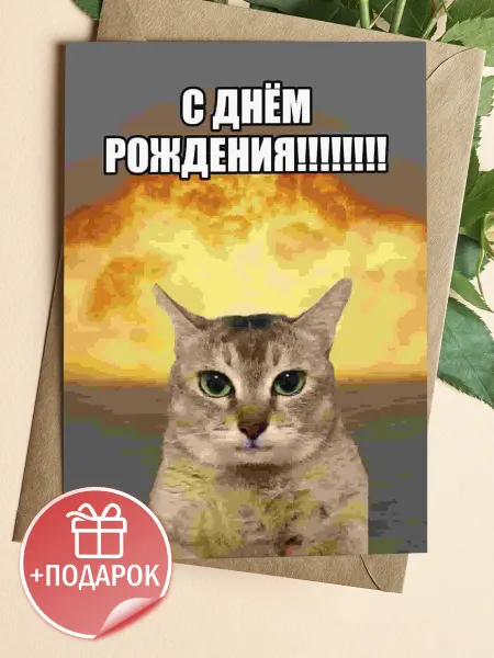 Подарочные открытки Мемная открытка с котом на день рождения другу