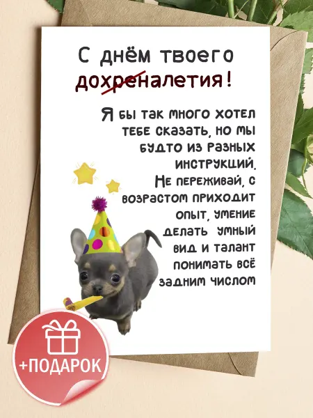 Подарочные открытки Открытка с днем рождения прикольная с собакой