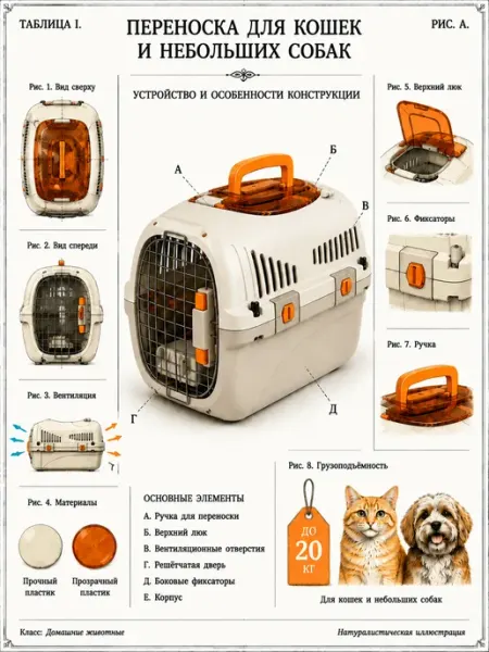 Переноска для кошек пластиковая с дверцей большая до 7 кг