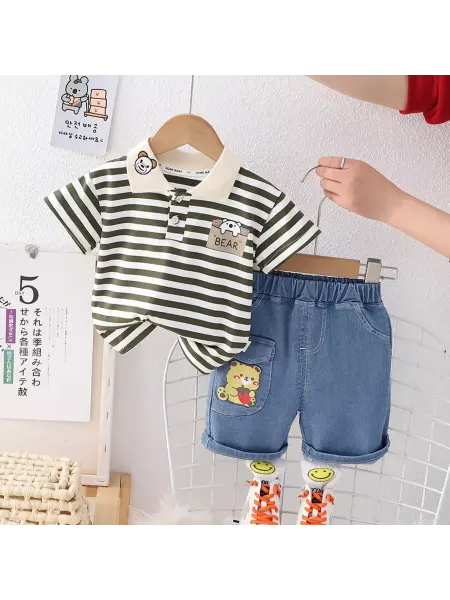 Kids store 1. Костюм нарядный в полоску с джинсовыми шортами