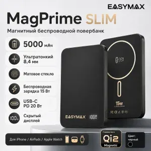 EasyMax Внешний аккумулятор Повербанк 5000 mAh с быстрой зарядкой на магните, черный