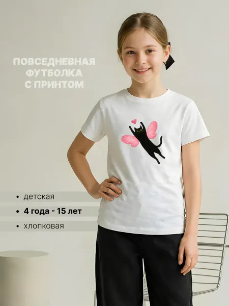 Univeles Хлопковая футболка для девочек с котиком