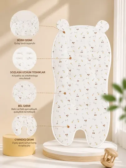 Мягкий хлопковый матрас с подушкой, для детской коляски, дизайн с ушками, универсальный