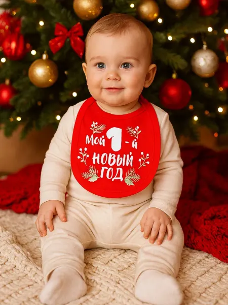 Крошка Я Слюнявчик новогодний для кормления новорожденных