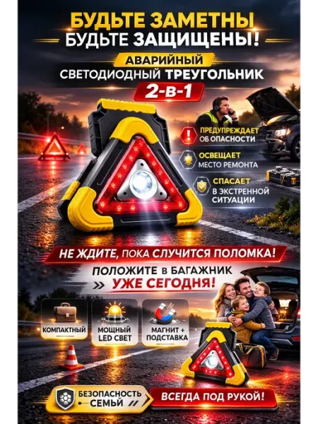 BUYZEN Аварийный светодиодный знак с фонарем 500LM для авто