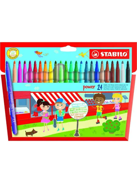 STABILO Фломастеры power смываемые 24 цвета, усиленный наконечник