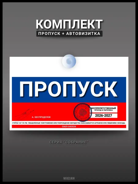 MERZLIKIN Пропуск сувенирный и парковочная автовизитка. Комплект 1+1