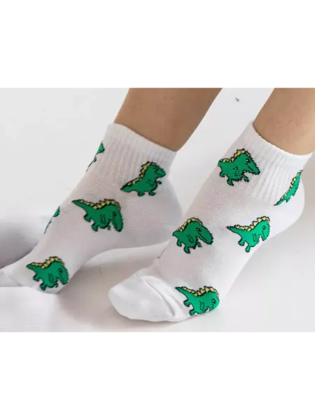 MarusyaSocks Носки белые короткие с динозаврами