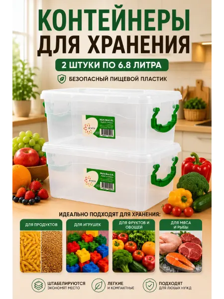Контейнеры для хранения пластиковые 6.8 л в наборе 3 шт