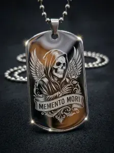 Жетон Memento Mori из нержавеющей стали с гравировкой металлический амулет 50х28 мм, кулон с цепочкой, символический подарок