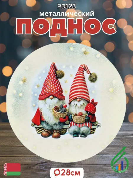 Gala Поднос новогодний металлический гномики PD123