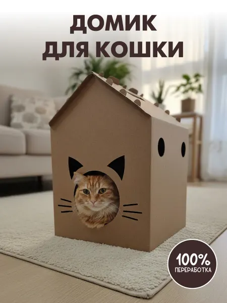 Домик для кошки из картона 50х35х35 см, крупные породы